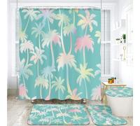 SMAZDFXX Ensemble de Salle de Bain Flamingo Cactus - Rideau de Douche 4 pièces et Tapis de Bain antidérapants, Housse de siège de Toilette et Tapis - Polyester imperméable, Motif Floral Tropical pour
