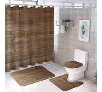 SMAZDFXX Ensemble de Salle de Bain Grain Cottage Lodge Bois Dur, Rideau de Douche 4 pièces avec 12 Crochets,
