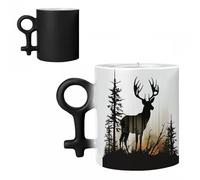 SMAZDFXX Ensemble de tasses à café silhouette de cerf pour couples, tasses en céramique à effet thermorévélateur, pour un anniversaire romantique ou la Saint-Valentin