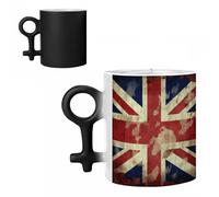 SMAZDFXX Ensemble de tasses à café vintage Union Jack, drapeau britannique, pour couples, tasses en céramique à effet thermorévélateur, anniversaire romantique et Saint-Valentin