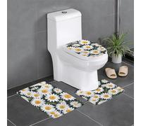 SMAZDFXX Ensemble de Trois pièces pour Salle de Bain, Motif Marguerites Blanches, antidérapant, séchage Rapide, Tapis de Douche et de Bain Durable.