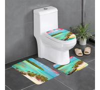 SMAZDFXX Ensemble de Trois pièces pour Salle de Bain, Motif Paysage des Caraïbes, antidérapant, séchage Rapide, Tapis de Douche et de Bain résistant.