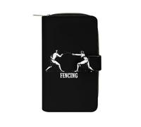 SMAZDFXX Fencing Leather Wallet Purse Holder with ID Window Long Coin Clutch for Men Women