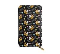 SMAZDFXX Floral Yellow Bee Black Leather Wallet Personalized Handbag for Women Birthday Anniversary Valentines Gift 4.13 x 7.48 inches