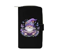 SMAZDFXX GNOME Reading Book Butterfly Leather Wallet Purse Holder with ID Window Long Coin Clutch for Men Women