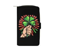 SMAZDFXX Hand Clover Italian Flag Leather Wallet Purse Holder with ID Window Long Coin Clutch for Men Women
