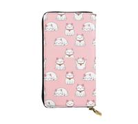 SMAZDFXX Japan Lucky Cat Funny Fat Cats Pink Leather Wallet Personalized Handbag for Women Birthday Anniversary Valentines Gift 4.13 x 7.48 inches