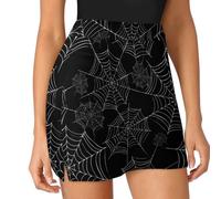 SMAZDFXX Jupe-Short d'été Tendance pour Femme, Motif araignée Noire, Poches pour entraînement Sportif, Motif Toile d'araignée d'halloween