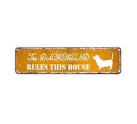SMAZDFXX Le chien gouverne cette maison vintage signes plaque étain signes aluminium métal signe pour maison cuisine jardin mur cour café art plaque décor 4 x 16 pouces