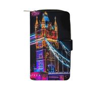 SMAZDFXX London Bridge Leather Wallet Purse Holder with ID Window Long Coin Clutch for Men Women