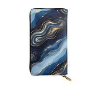 SMAZDFXX Luxury Marble Texture Gold and Blue 01 Leather Wallet Personalized Handbag for Women Birthday Anniversary Valentines Gift 4.13 x 7.48 inches