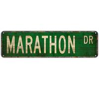 SMAZDFXX MARATHON DR Plaque en étain vintage en aluminium pour chambre à coucher, cuisine, jardin, mur, bar, club, café, décoration d'intérieur, 10 x 40 cm