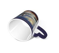 SMAZDFXX Mug à café avec anse, motif phare et plage de sable, 35 cl, mug thermosensible à couleur changeante, tasse à thé en céramique bleue pour femmes et hommes.