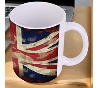 SMAZDFXX Mug à café vintage en céramique blanche avec drapeau britannique Union Jack, compatible lave-vaisselle et micro-ondes, l pour le thé ou le café en famille. Personnalisable.