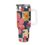 SMAZDFXX Mug de voyage isotherme en acier inoxydable imprimé en 3D avec motif floral - Étanche - Paille et goupillon de nettoyage inclus - Idéal pour les boissons chaudes et froides - 1,2 L