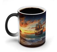 SMAZDFXX Mug en céramique originale « Bateau pirate au coucher du soleil », idéal pour le thé, le latte, le cappuccino, le lait ou le chocolat chaud.