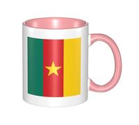 SMAZDFXX Mug en céramique rose imprimé du drapeau du Cameroun avec anse incurvée, idéal pour le bureau et une utilisation quotidienne.