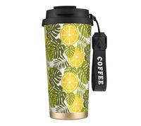 SMAZDFXX Mug isotherme de voyage « Agrumes et Feuilles », 100% étanche, en acier inoxydable 316, avec couvercle et paille, idéal pour l'eau, le thé glacé, le café, les smoothies et bien plus encore.