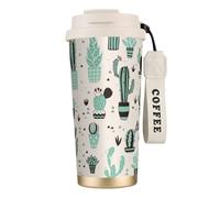 SMAZDFXX Mug isotherme de voyage Cactus en pot de fleurs, 100% étanche, en acier inoxydable 316, avec couvercle et paille, idéal pour l'eau, le thé glacé, le café, les smoothies et bien plus encore.