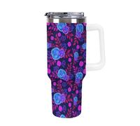SMAZDFXX Mug isotherme de voyage en acier inoxydable à motif floral imprimé en 3D - Étanche et isolé - Paille et goupillon de nettoyage inclus (1,2 L).