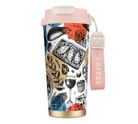 SMAZDFXX Mug isotherme de voyage French Food for Travel, 100% étanche, en acier inoxydable 316, avec couvercle et paille, idéal pour l'eau, le thé glacé, le café, les smoothies et bien plus encore.