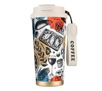 SMAZDFXX Mug isotherme de voyage French Food for Travel, 100% étanche, en acier inoxydable 316, avec couvercle et paille, idéal pour l'eau, le thé glacé, le café, les smoothies et bien plus encore.