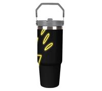 SMAZDFXX Mug isotherme Model jaune fluo - Maintient les boissons chaudes et froides - Conteneur en acier inoxydable avec paille et couvercle étanche 887 ml (30 oz)