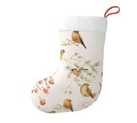 SMAZDFXX Oiseau perché sur une branche fleurie, chaussettes décoratives de Noël à fleurs bleues et jaunes, accessoire de fête en peluche, bas de Noël