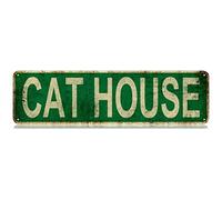 SMAZDFXX Panneau de maison pour chat en aluminium rétro, décoration de rue, maison, bureau, jardin, 10 x 40 cm