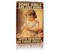 SMAZDFXX Panneau vintage en aluminium « Né avec la couture dans l'âme » - Décoration murale pour chambre, salon, bar, restaurant, etc. - Plaque 30,5 x 20,3 cm