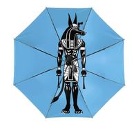 SMAZDFXX Parapluie automatique 3 plis avec croix Anubis Ankh, mythe égyptien antique, chien, dieu de la mort, coupe-vent, léger, pour voyage et pluie
