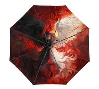 SMAZDFXX Parapluie automatique 3 plis avec plumes noires et blanches, motif diable et ange, coupe-vent, léger, pour voyage et pluie