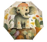 SMAZDFXX Parapluie de voyage compact et robuste, motif éléphant et plante, coupe-vent, protection UV, automatique, portable, imprimé chat, pour la pluie