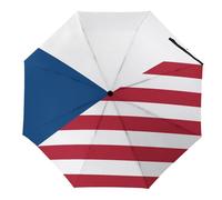 SMAZDFXX Parapluie de voyage compact pliable à 3 volets avec drapeau de la République tchèque et des États-Unis pour la protection contre la pluie et le soleil