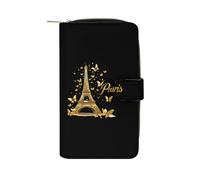 SMAZDFXX Paris Eiffel Tower Leather Wallet Purse Holder with ID Window Long Coin Clutch for Men Women