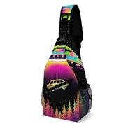 SMAZDFXX Petit sac à dos pour homme, sac bandoulière, sac de poitrine tendance pour voyage et randonnée, motif vaisseau spatial magique coloré, OVNI