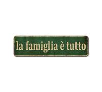 SMAZDFXX Plaque de famille italienne « La famille est tout » - La Famiglia E Tutto, plaque en étain de style ferme avec citations et dictons, 10 x 40 cm