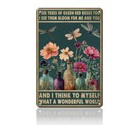 SMAZDFXX Plaque en métal libellule « Quel monde merveilleux je vois » Arbres de roses rouges vertes aussi Fleurs Plaque en métal vintage pour jardin, ferme, décoration murale 20 x 30 cm