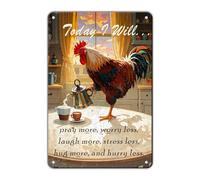 SMAZDFXX Plaque en métal vintage de ferme « Coq aujourd'hui, je vais fouiller davantage, vous inquiéter moins » - 20,3 x 30,5 cm - Décoration murale pour la maison, la cuisine, le bureau, le café
