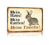SMAZDFXX Plaque en métal vintage « Ma maison, mon jardin » : charmant lapin ; décoration murale pour chambre, salon, bar, restaurant, etc; plaque de 30,5 x 20,3 cm.