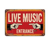 SMAZDFXX Plaque en métal vintage pour musique live, décoration murale pour maison, chambre, cuisine, bar, café, salle de bain, intérieur ou extérieur, 20,3 x 30,5 cm