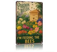 SMAZDFXX Plaque métallique vintage en aluminium « Pardon The Weeds » « Je nourris les abeilles » 20,3 x 30,5 cm - Décoration murale pour salon, jardin, terrasse, porche, cuisine (L)