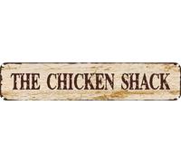 SMAZDFXX Plaque murale vintage en métal rétro, décoration murale, THE CHICKEN SHACK, plaque rustique en aluminium pour maison, bar, cuisine, garage, caverne d'homme, 10 x 40 cm