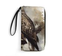 SMAZDFXX Portefeuille en Cuir à Motif Aquarelle de Faucon Assis, Pochette Lisse avec Fermeture éclair, Pochette de Voyage, Longue et Souple, pour Femme