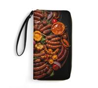 SMAZDFXX Portefeuille en Cuir avec Fermeture éclair et Motif saucisses et Barbecue, Pochette de Voyage Souple et Longue pour Femme