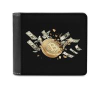 SMAZDFXX Portefeuille en Cuir imprimé Bitcoin et Billets de Dollars pour Homme, avec Deux Volets, Carte d'identité, Poche Avant, Porte-Monnaie Fin, Pince à Billets