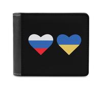 SMAZDFXX Portefeuille en Cuir imprimé cœur avec Drapeaux de la Russie et de l'Ukraine pour Homme, avec Carte d'identité, Poche Avant à Deux Volets, Porte-Monnaie Fin, Pince à Billets