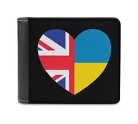 SMAZDFXX Portefeuille en Cuir imprimé cœur Drapeau Royaume-Uni Ukraine pour Homme, Carte d'identité, Poche Avant à Deux Volets, Porte-Monnaie Fin avec Pince à Billets