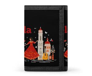 SMAZDFXX Portefeuille Fin à Trois Volets pour Homme, orné de Symboles et d'objets Traditionnels espagnols, avec Emplacement pour Cartes de crédit et fenêtre pour Carte d'identité. Poche Avant.