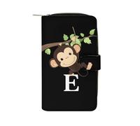 SMAZDFXX Portefeuille Fin et élé à Deux Volets avec Boucle, orné d'un Singe Mignon et de la Lettre E, pour Hommes et Femmes.